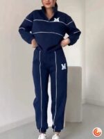 Irresistible Women's Retro Varsity Quarter-Zip Tracksuit | Oversized Jogger Set | Norion Luxury (S to 3X)