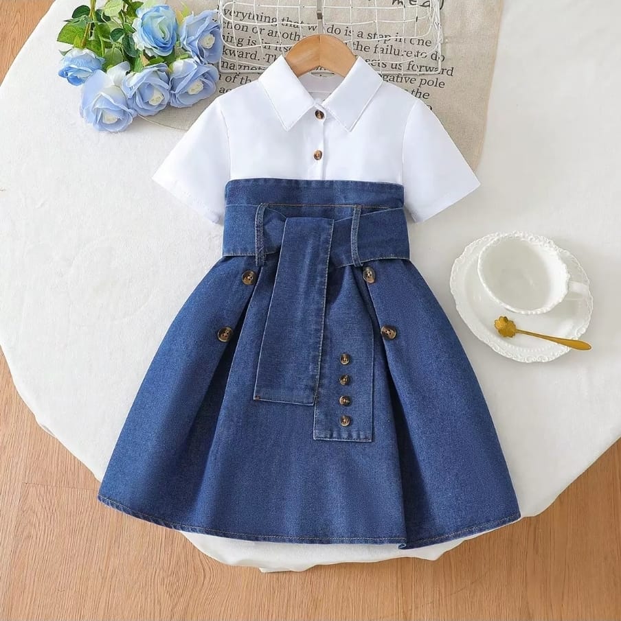 Stylish Girls' Denim Shirt Dress | Toddler Jean Skirt Look | Norion Luxury