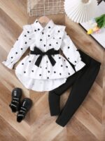 Irresistible Girls' Heart Print Peplum Top Set | Toddler Ruffle Shirt & Leggings | Norion Luxury