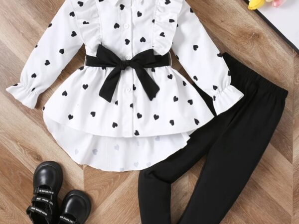 Irresistible Girls' Heart Print Peplum Top Set | Toddler Ruffle Shirt & Leggings | Norion Luxury