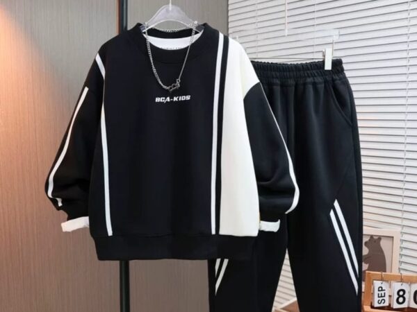 Irresistible Boys' Monochrome Athletic Tracksuit | Block Stripe Sweatshirt & Joggers | Norion Luxury (Ages 4-13)