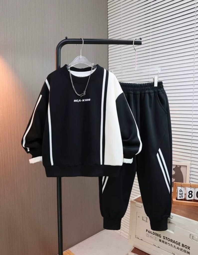 Irresistible Boys' Monochrome Athletic Tracksuit | Block Stripe Sweatshirt & Joggers | Norion Luxury (Ages 4-13)
