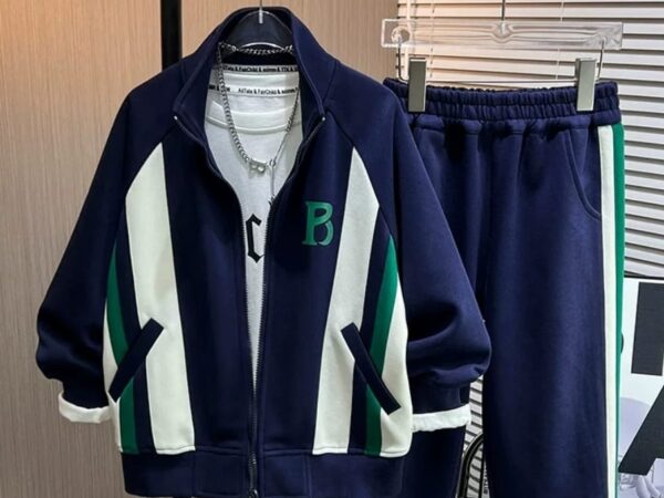 Boys' Varsity Bomber Jacket Tracksuit | Navy & Green Athleisure Set | Norion Luxury (Ages 4-13)