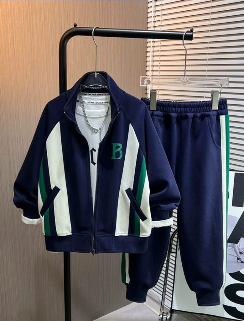 Boys' Varsity Bomber Jacket Tracksuit | Navy & Green Athleisure Set | Norion Luxury (Ages 4-13)