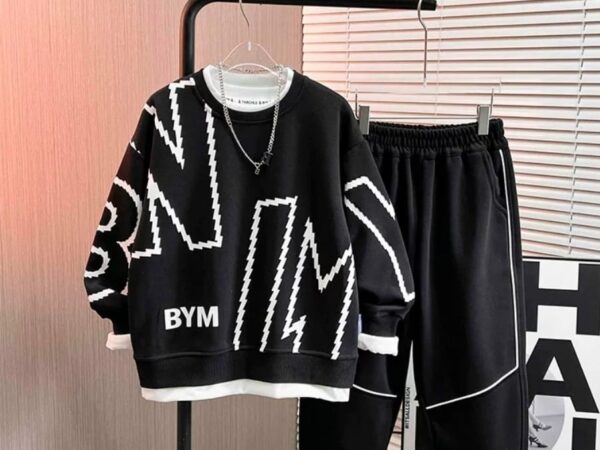 Boys' Lightning Bolt Graphic Tracksuit | High-Contrast Sweatshirt & Joggers | Norion Luxury (Ages 4-13)