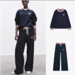 Norion Luxury Navy Oversized Polo Collar Sweatshirt & Wide-Leg Joggers Set
