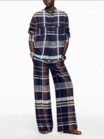 Zara Style Check Trouser & Sleeveless Top Co-ord Set - Wide Leg, Knit Rib Collar