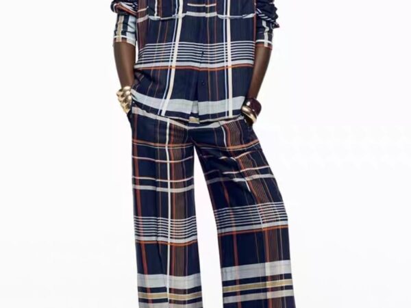 Zara Style Check Trouser & Sleeveless Top Co-ord Set - Wide Leg, Knit Rib Collar