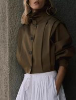 Zara Style Pleated Lightweight Bomber Jacket - Zip-Up, Ribbed Trim, Brown | £30