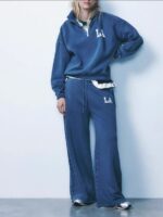 Varsity Stripe Fleece Tracksuit Set - Crewneck Sweatshirt & Joggers | Light Blue | £50