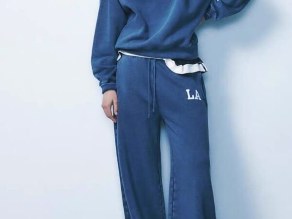 Varsity Stripe Fleece Tracksuit Set - Crewneck Sweatshirt & Joggers | Light Blue | £50