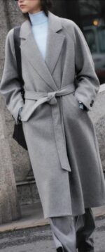Zara Style Long Light Grey Wrap Coat with Belt - Wide Lapel, Draped Fit | £50