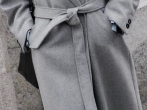 Zara Style Long Light Grey Wrap Coat with Belt - Wide Lapel, Draped Fit | £50