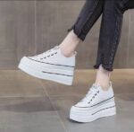 Platform Wedge Sneakers - 8cm Heel, Hidden Lift | Black & White | £30