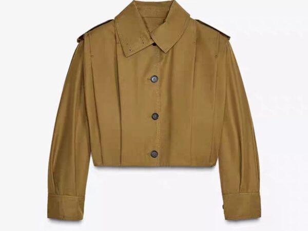 Zara Style Pleated Lightweight Bomber Jacket - Zip-Up, Ribbed Trim, Brown | £30