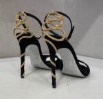 Women's Luxury Serpent Stiletto Heels - Black Suede & Gold Snake Detail | Sizes 32 to 45