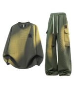 Norion Luxury Quilted Sweatshirt & Wide Leg Cargo Tracksuit Set
