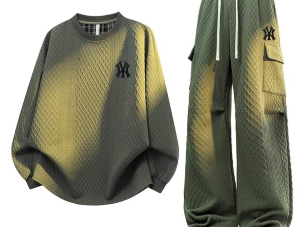 Norion Luxury Quilted Sweatshirt & Wide Leg Cargo Tracksuit Set