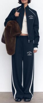 Iconic Varsity Stripe Fleece Tracksuit Set - Navy Blue, Deep Red, Cream | £50