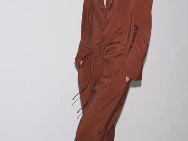 Zara Style Flowing Shirt & Wide-Leg Trouser Co-ord Set - Chic Caramel