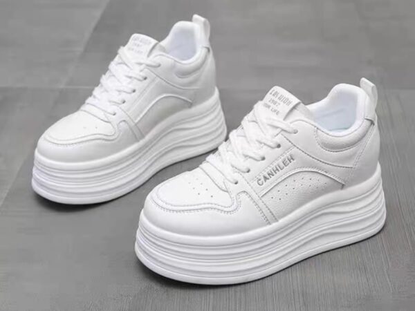 Platform Wedge Sneakers - 8cm Hidden Heel, High Lift | Black & White | £30