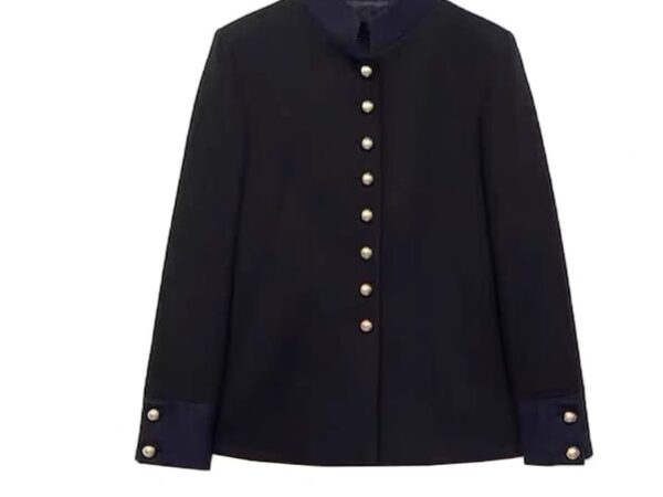 Norion Luxury Black Military-Style Stand-Up Collar Jacket with Gold Buttons