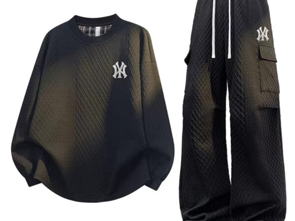 Norion Luxury Quilted Sweatshirt & Wide Leg Cargo Tracksuit Set