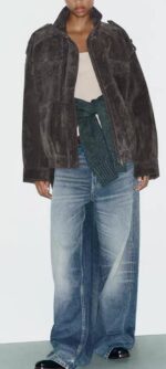 Zara Style Suede Bomber Jacket with Pockets - Black & Camel | £40