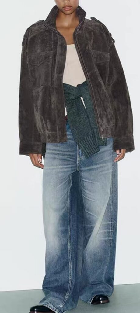 Zara Style Suede Bomber Jacket with Pockets - Black & Camel | £40