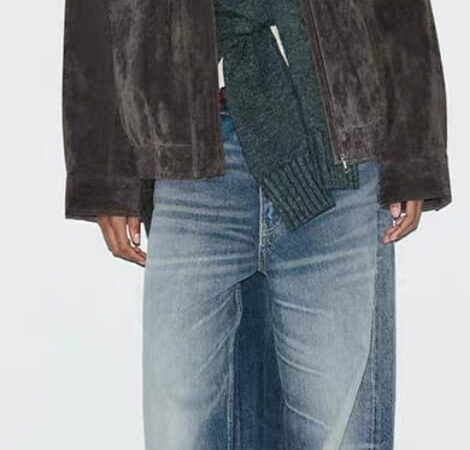 Zara Style Suede Bomber Jacket with Pockets - Black & Camel | £40