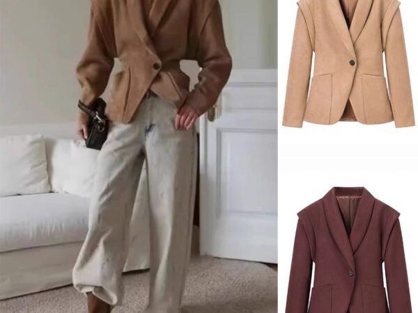 Norion Luxury Suede Shawl Collar Cape Shoulder Short Jacket