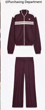 Zara Style Varsity Stripe Tracksuit Set - Deep Red / Maroon Zip-Up & Wide-Leg Trousers | £50