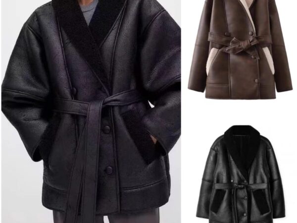 Norion Luxury Shearling Lined PU Faux Fur Belted Aviator Jacket