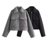 Zara Style Cropped Boxy Jacket - Wool-Look, Zip & Flap Pockets | Black & Grey | £30