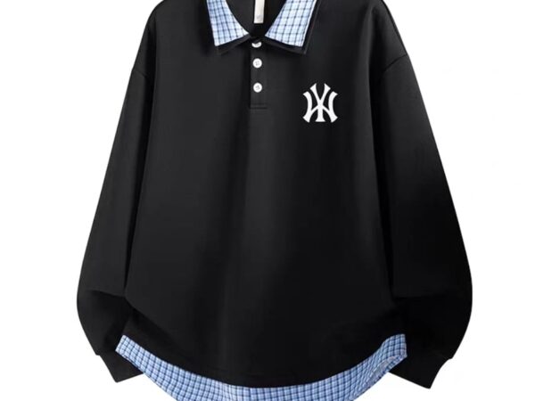 Norion Luxury Oversized Layered Collar Sweatshirt with Plaid Hem