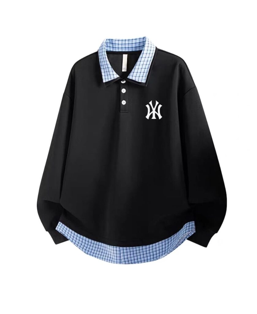 Norion Luxury Oversized Layered Collar Sweatshirt with Plaid Hem