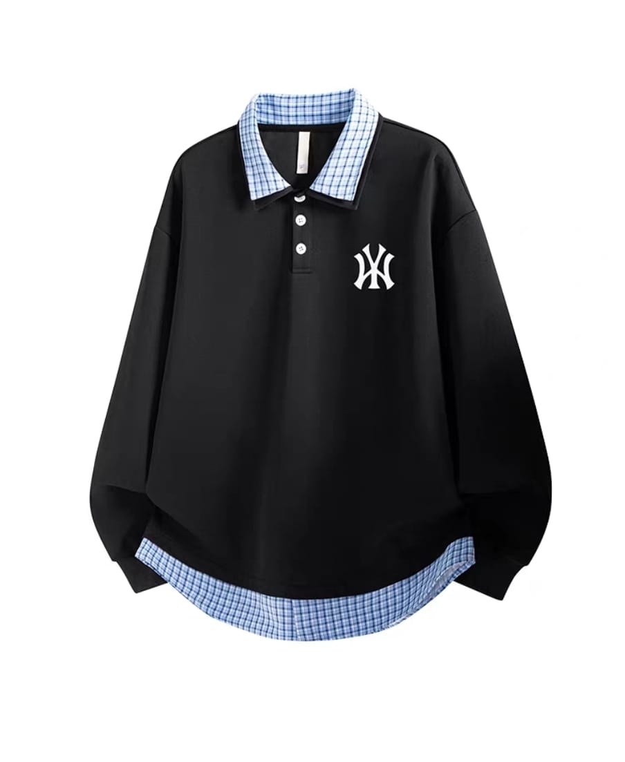 Norion Luxury Oversized Layered Collar Sweatshirt with Plaid Hem