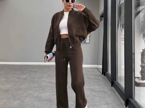 Norion Luxury Cropped Bomber Jacket & Wide Leg Split Seam Tracksuit