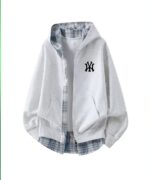 Norion Luxury Oversized Layered Zip-Up Hoodie with Plaid Shirt Hem