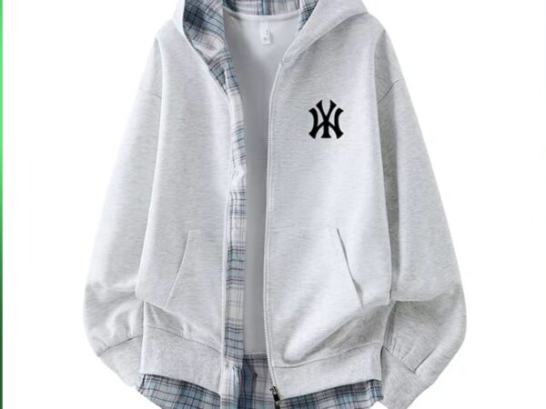 Norion Luxury Oversized Layered Zip-Up Hoodie with Plaid Shirt Hem