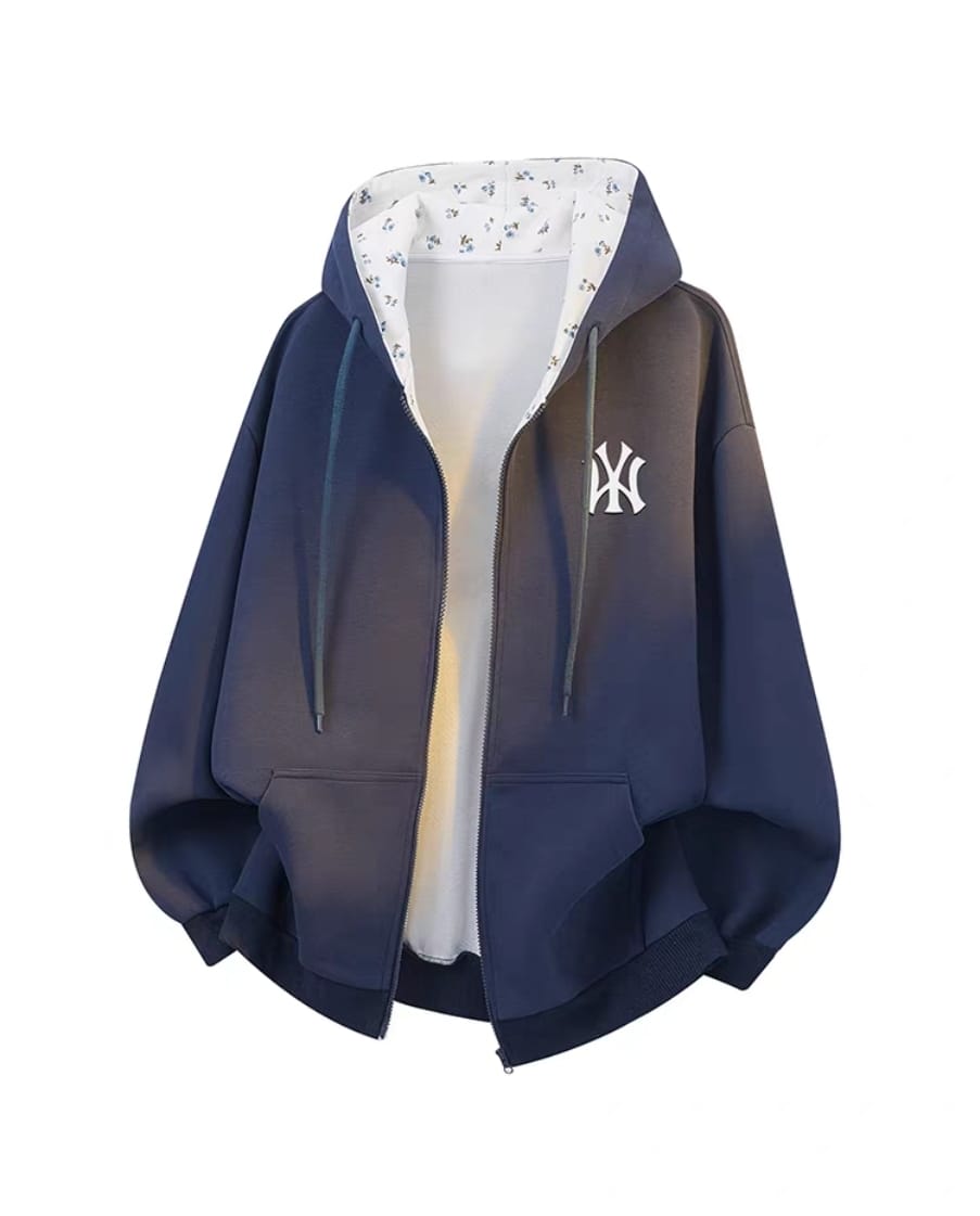 Norion Luxury Oversized Zip-Up Hoodie with Floral Print Lined Hood