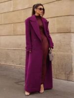 Norion Luxury Vibrant Magenta Double-Breasted Maxi Wool Coat
