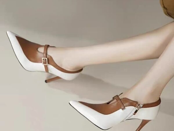 Women's Two-Tone Stiletto Pumps - Buckle Strap, Side Zip, 3", 4", 5"