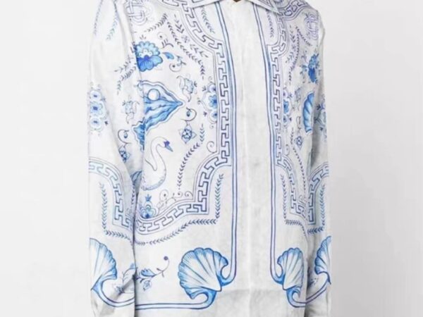 Luxury Silk Satin Shirt - Sky Blue & Cream White | Flowing Fit | £40