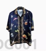 Norion Luxury Japanese Print Club Shirt - Silk Blend Men's Cocktail Party Shirt