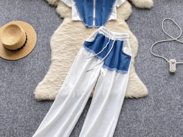 Irresistible Ladies Mixed-Media Two-Piece Set | Half-and-Half Fabric & Denim Co-ord | Sizes S to XL