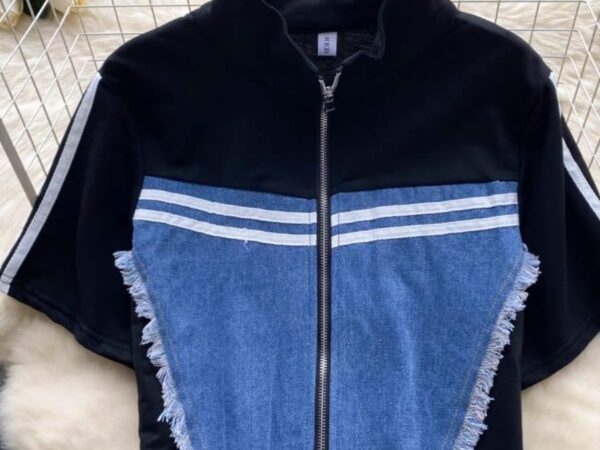 Irresistible Ladies Mixed-Media Two-Piece Set | Half-and-Half Fabric & Denim Co-ord | Sizes S to XL