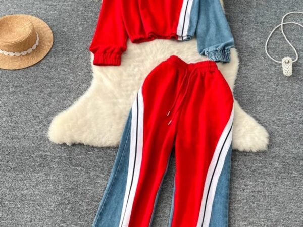 Irresistible Ladies Mixed-Media Two-Piece Set | Half-and-Half Black Fabric & Denim Co-ord | Sizes S to XL