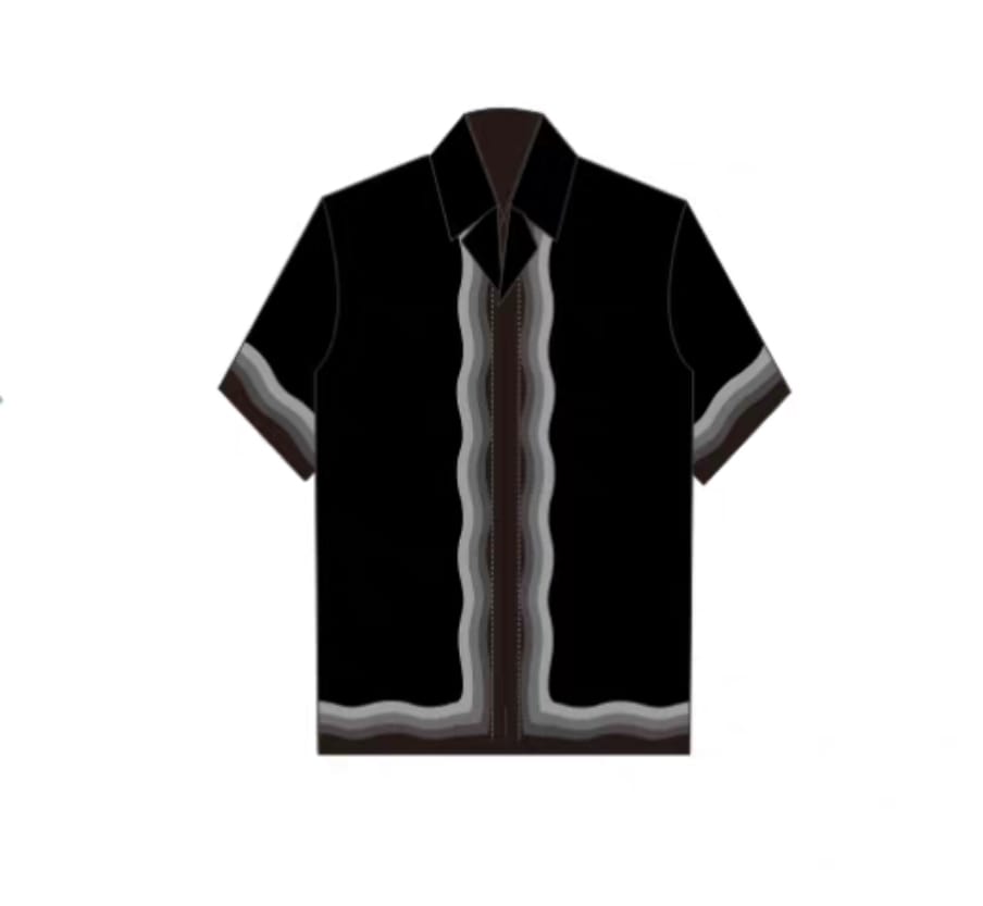 Cuban Collar Shirt, Resort Shirt, Short Sleeve Silk Shirt, Wave Print Shirt, Black Summer Shirt, Embroidered Shirt, Men's Party Shirt, Silk Blend Shirt Sale, Norion Luxury, Camp Collar Shirt.