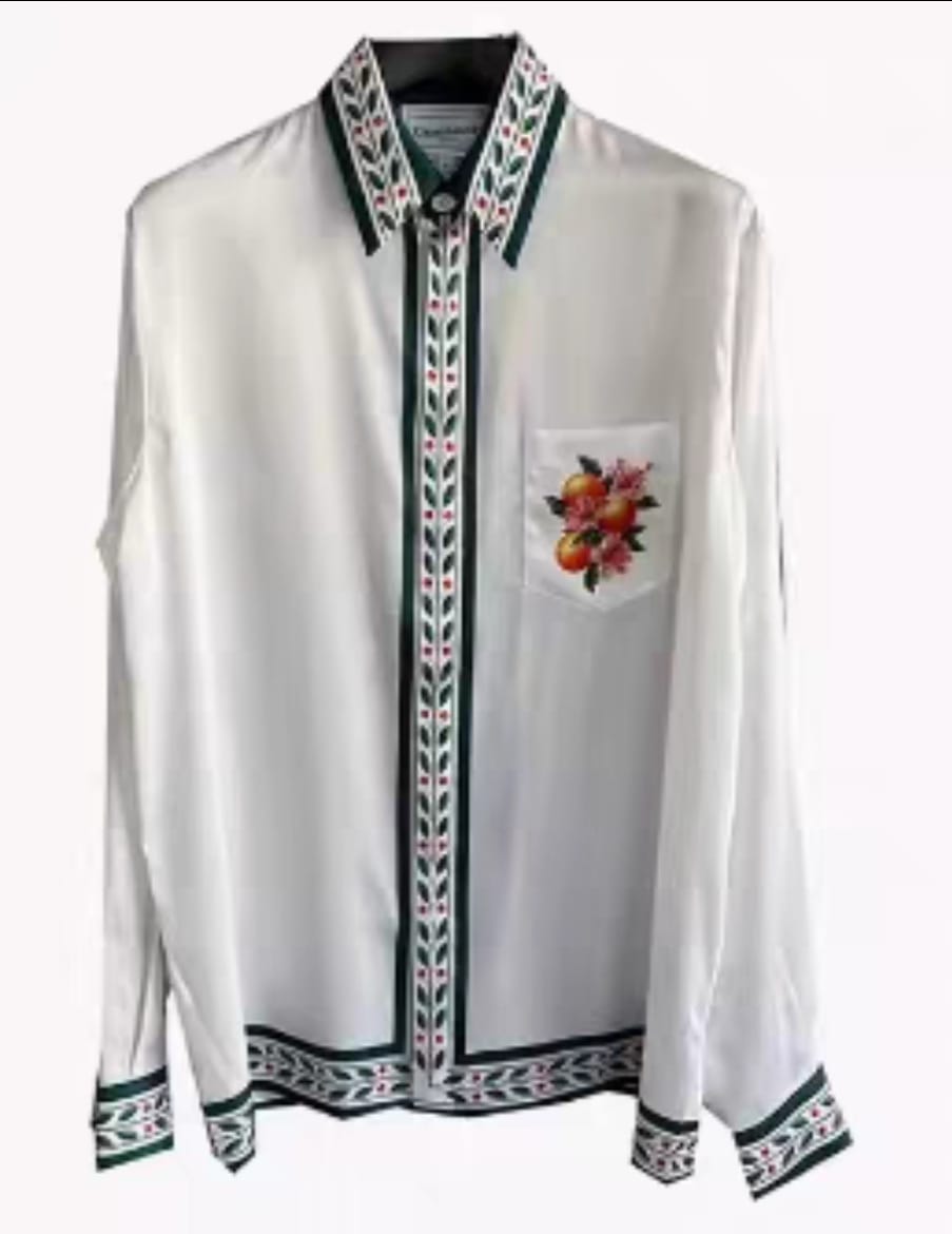 Norion Luxury Casablanca-Style 'Oranges En Fleur' Silk Shirt - Men's White Floral Resort Dress Shirt